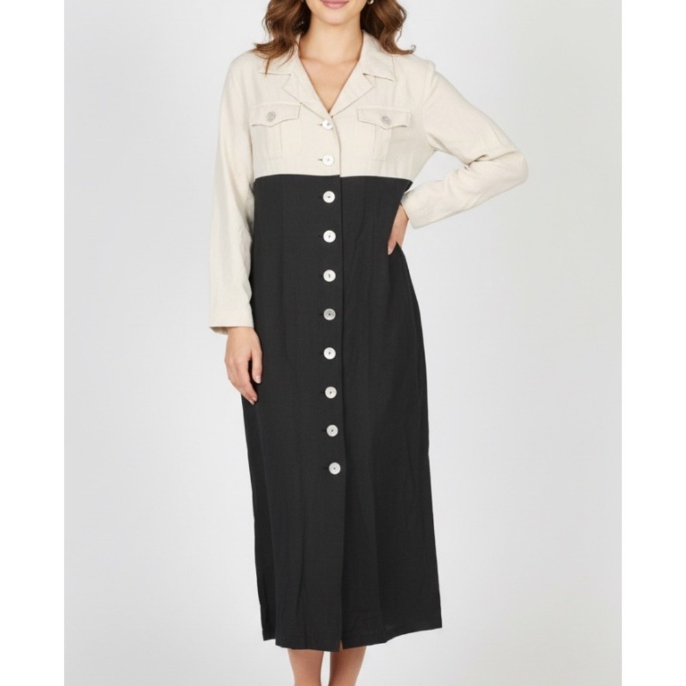 VTG 80's CYNTHIA HOWIE Maggy SILK Button-Down COLORBLOCK Sheath Shirt Dress Sz 8